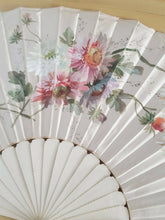 Antique 1880s French Hand Painted Flowers Silk Framed Fan