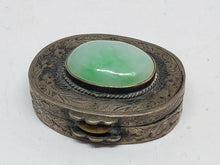 Vintage Sterling Silver Jade Floral Filigree Pill/Trinket Box