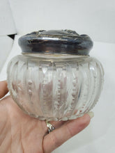 Antique Sterling Silver Repousse Daffodil Hand Cut Glass Powder Jar
