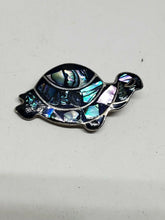Vintage Mexico Sterling Silver Abalone Inlay Blue Purple And Black Turtle Brooch