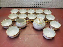 Antique Limoges France Old Abbey Pink Flowers Creamer Sugar Bowl And 14 Teacups