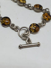 Vintage Mexico Sterling Silver Pressed Flowers In Resin Link Bracelet 7.5"