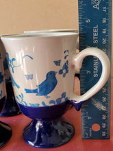 Vintage Blue Transferware Bird Cobalt Footed Coffees Cups
