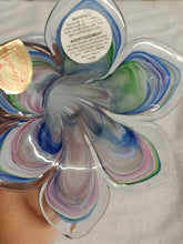 VTG Crystal Clear Murano Style Flower Blue Swirl Glassware Vase Made In Italy