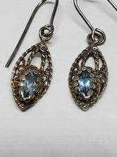 Vintage Sterling Silver Blue Topaz Twist Wire Drop Earrings