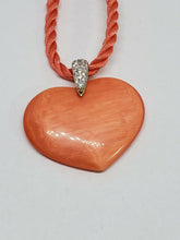 Ross-Simons Gold Plated Sterling Silver Peach Acrylic Heart CZ Necklace