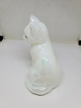 Vintage Fenton White Iridescent Opalescent Hand Painted Cat Figurine P Fleak