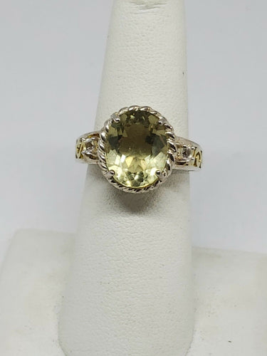 5.0 Carat Citrine Sterling Silver Gold Plated White Topaz Filigree Ring