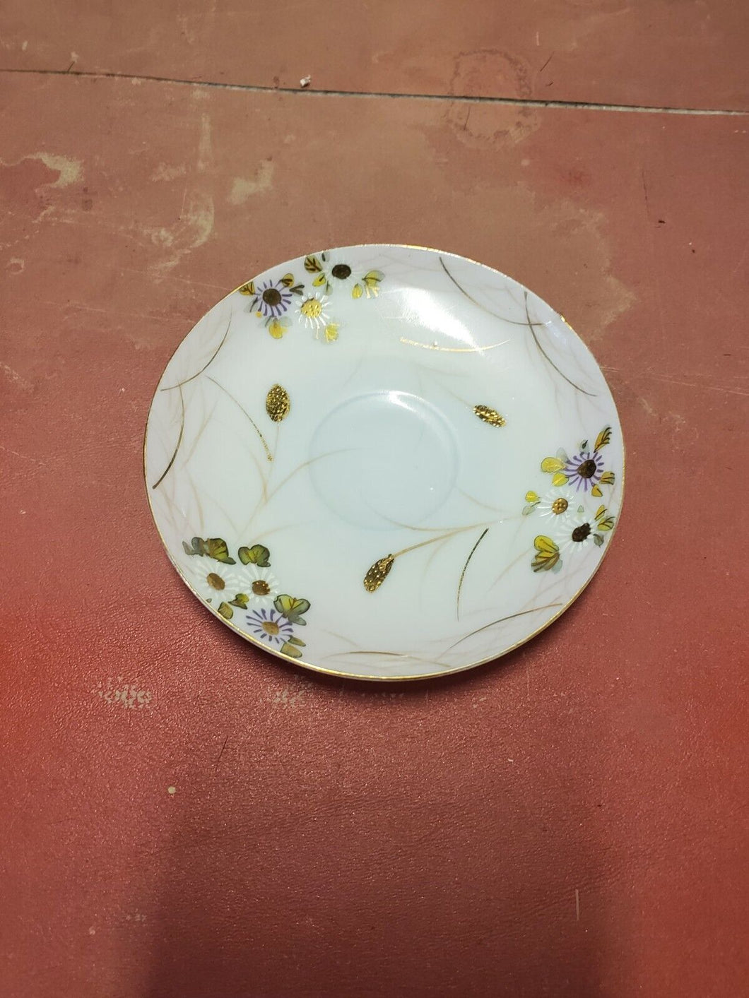 Vintage Hand Painted Flowers Saucer Gold Gilt Accent Pink Translucent Edge