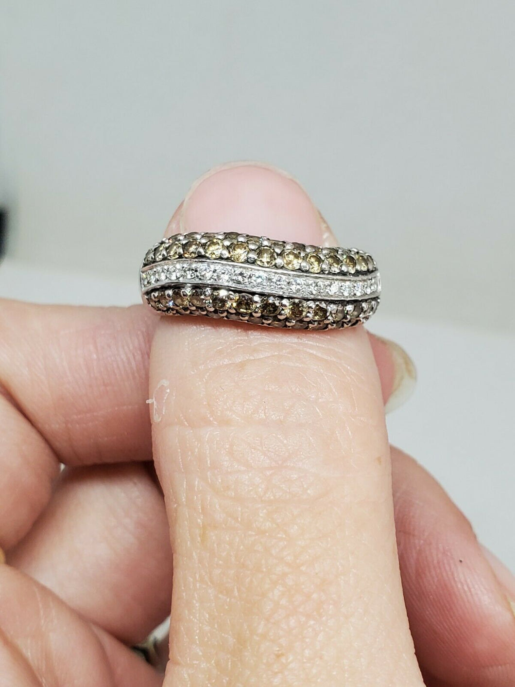 14k White Gold Levian 5 Row Chocolate And White Diamond Pavé Set Wedding Ring