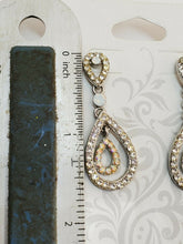 Silver Tone Opalite Clear And AB Rhinestone Teardrop Pierced Earrings