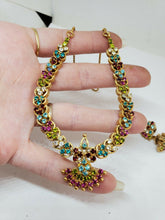 Gold Tone Pakistani Bollywood Style Colorful Rhinestone Necklace And Earrings