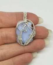 35mm x 21mm Blue Lace Agate Sterling Silver Wire Wrapped Pendant