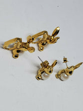 Vintage Avon Gold Tone Two Pair Bunny Rabbit Faux Pearl Clip On & Stud Earrings