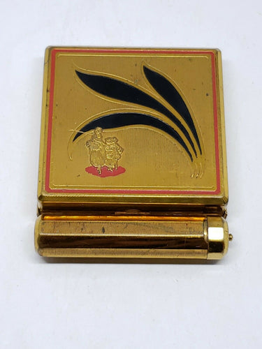Vintage Brass Yardley New York Enameled Figural Ladies Makeup Compact