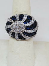 Sterling Silver Blue And White Swirl Cubic Zirconia Dome Ring Size 7