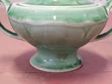 Vintage USA Pottery Green Porcelain Lidded Sugar Bowl