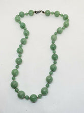 Sterling Silver Jadite Green Jade Single Strand Necklace Alternating Sized Beads