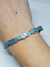 Vintage Mexico Alpaca Silver Handmade Lapis Lazuli Inlay S Swirl Bangle Bracelet