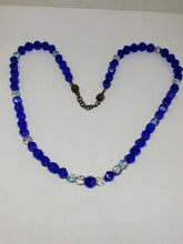 Vintage Sterling Silver Blue And Clear Colorful Swirl Bead Necklace Adjustable