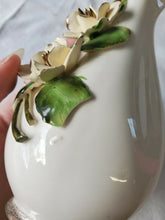 Vintage Porcelain Capodimonte? Raised Flower Small Vase Gold Trim