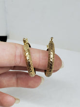 Vintage Sterling Silver Gold Plated Vermeil Diamond Cut Hoop Earrings