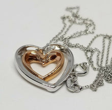 Gold Plated Sterling Silver Double Heart and Diamond Necklace