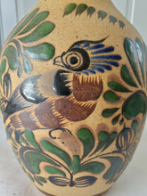 Vintage Mexican Signed Tonala Jal Hand Painted Bird Stoneware Vase