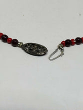 Antique Sterling Silver Carved Cinnabar Beaded Necklace Fisheye Clasp 15"