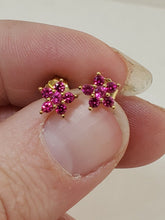 Sterling Silver Vermeil Gold Plated Red Ruby Flower Stud Earrings