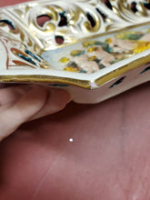 Vintage Capodimonte Italy Hand Painted M & R Pierced Filigree Nude Scene Bowl