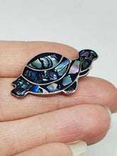 Vintage Mexico Sterling Silver Abalone Inlay Blue Purple And Black Turtle Brooch