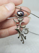 Sterling Silver Handmade Abstract Shapes And Lines Purple Pearl Wire Necklace
