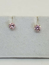 Sterling Silver Simulated Pink Sapphire Round Crystal Stud Earrings