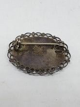 Vintage Sterling Silver Mexico Abalone Shell Filigree Oval Brooch Crown Mark