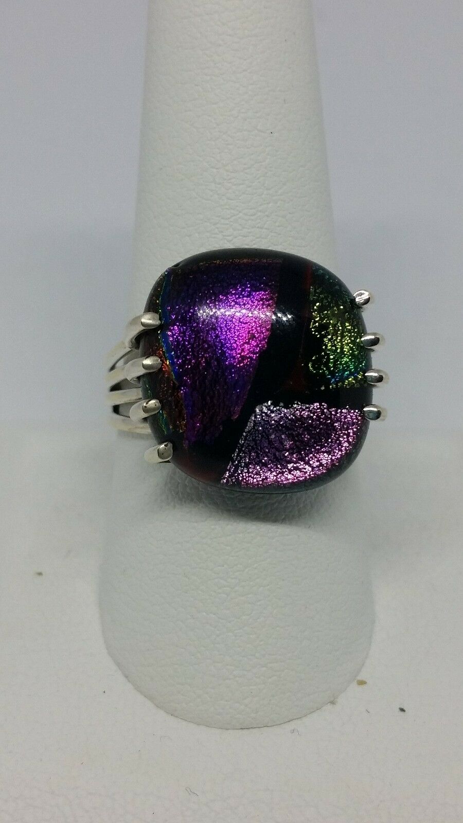 Dichroic Glass Handmade Sterling Silver Ring Size 8.75