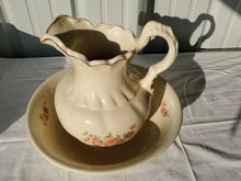 Antique 1887 Ironstone Floral Pitcher And Wash Basin