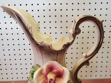 Antique Capodimonte Italy Handmade Hand Painted Raised 3D Flower Large Pitcher