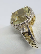5.0 Carat Citrine Sterling Silver Gold Plated White Topaz Filigree Ring