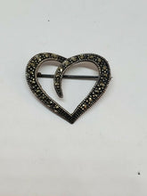 Vintage Sterling Silver Marcasite Heart Brooch Pin 925