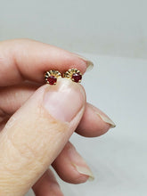14k Yellow Gold Round Cut Ruby Stud Earrings