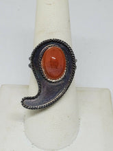 Vintage Sterling Silver Handmade Carnelian Curved Teardrop Adjustable Ring