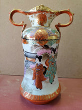 Antique Japanese Kutani Hand Painted Red And Gold Double Handle Vase Signed