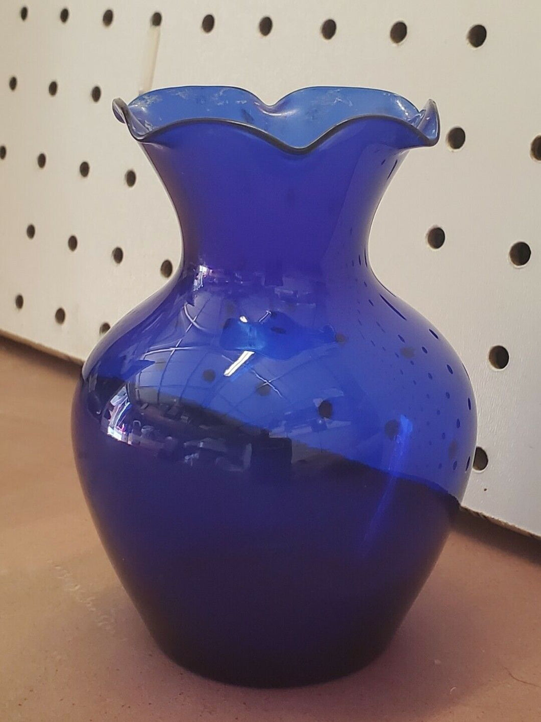 Vintage Blue Cobalt Art Glass Ruffled Edge Bud Vase 4 5/16