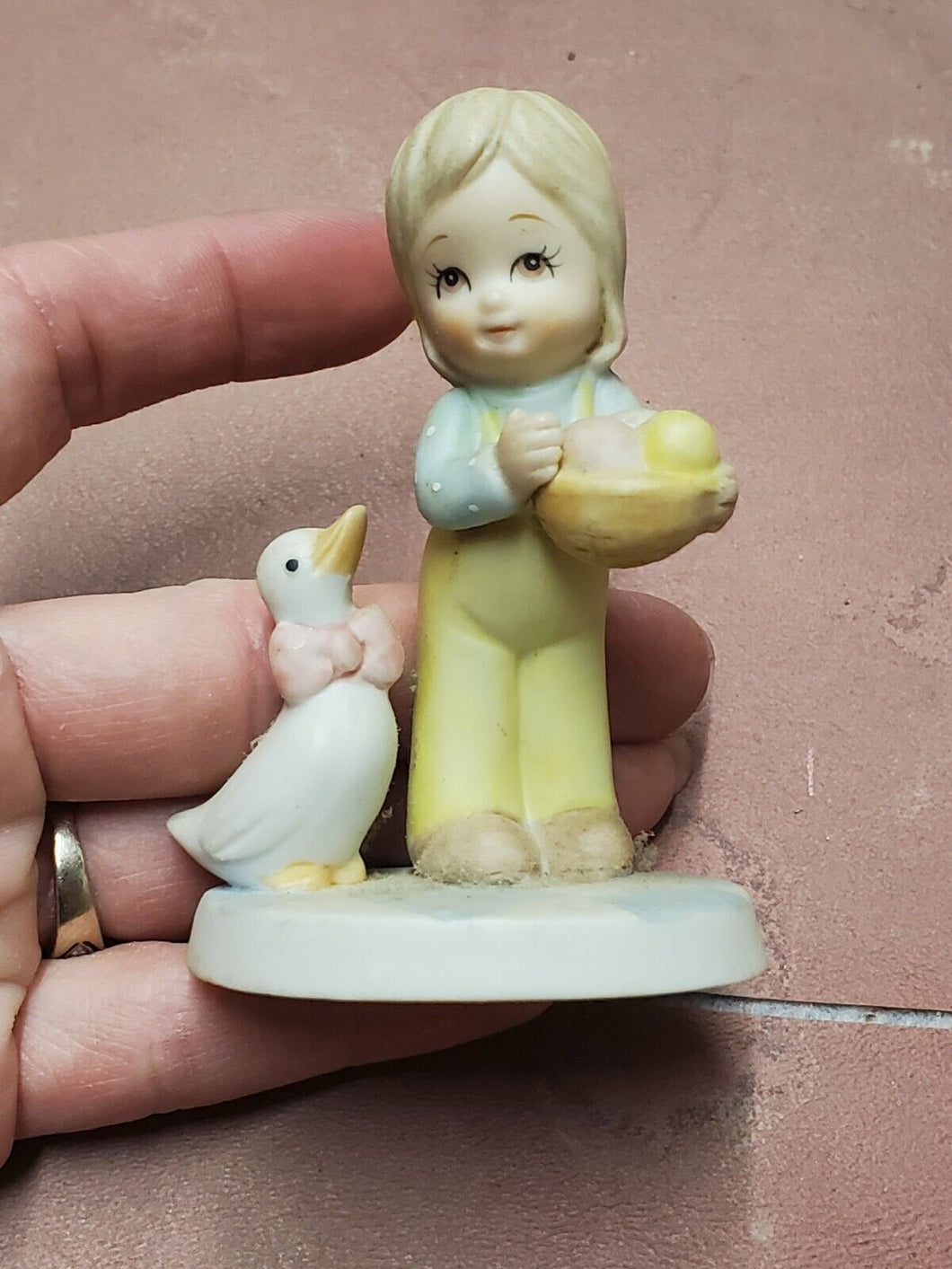 Vintage 1986 Lefton China Girl With Duck Little Treasures Hand Painted Figurine