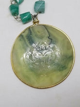 Vintage 1970's Aztec Carved Jade and Green Agate Medallion Necklace