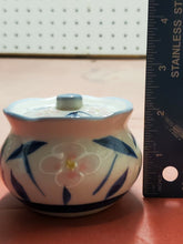 Hand Painted Porcelain Potpourri Jar Blue With Pink Flowers