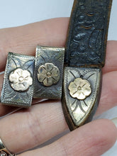 Vintage Navajo Sterling Silver And Flower 10k Yellow Gold Belt Ends