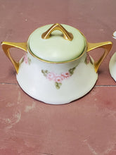 Antique Z.S. & Co Bavaria Hand Painted Roses Gold Trim Porcelain Creamer & Sugar