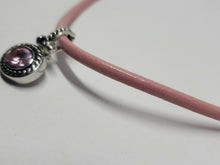Sterling Silver Pink Cubic Zirconia Pendant Pink Leather Necklace